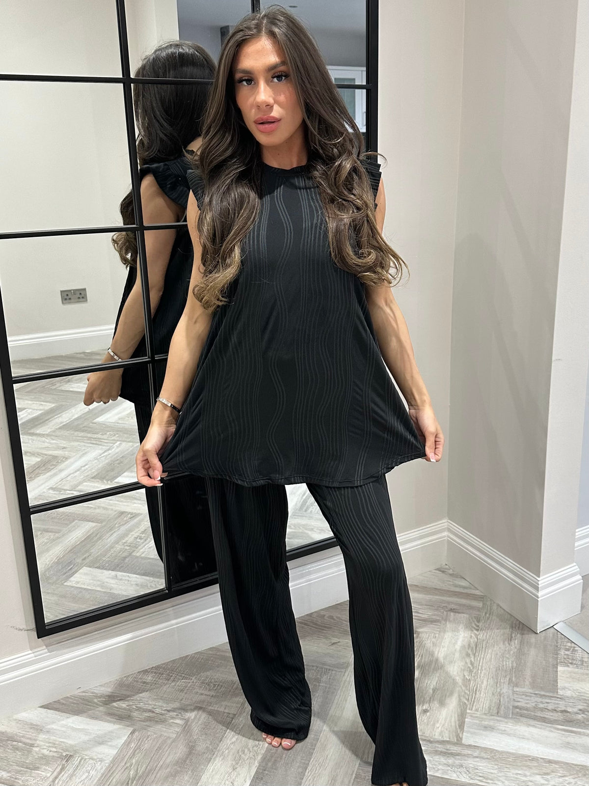 Textured co ord set BLACK