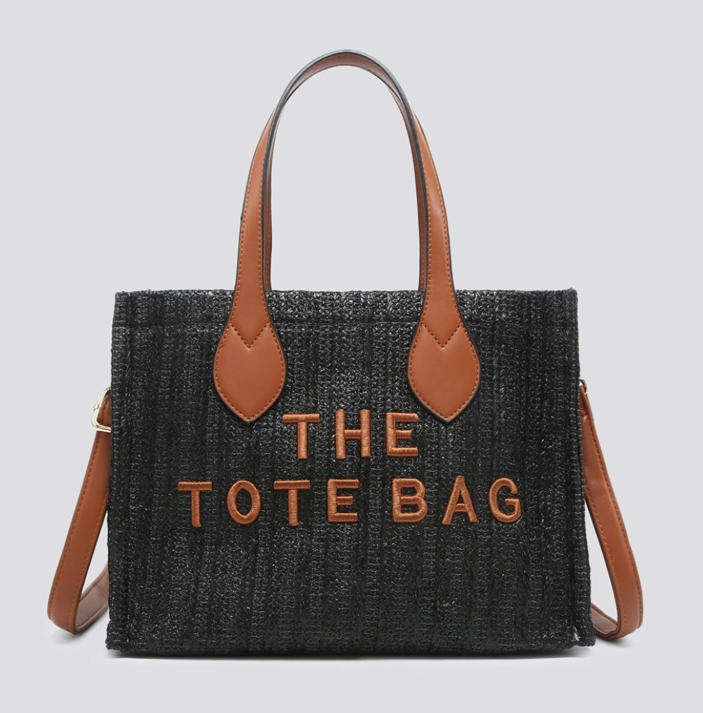 Black Summer Tote bag with Pu long crossbody strap