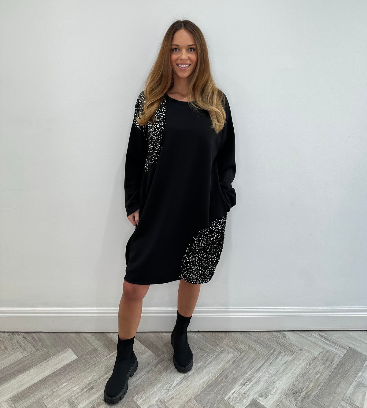 Sparkle Patch Relaxed Sweat Dress – One Size 8–18