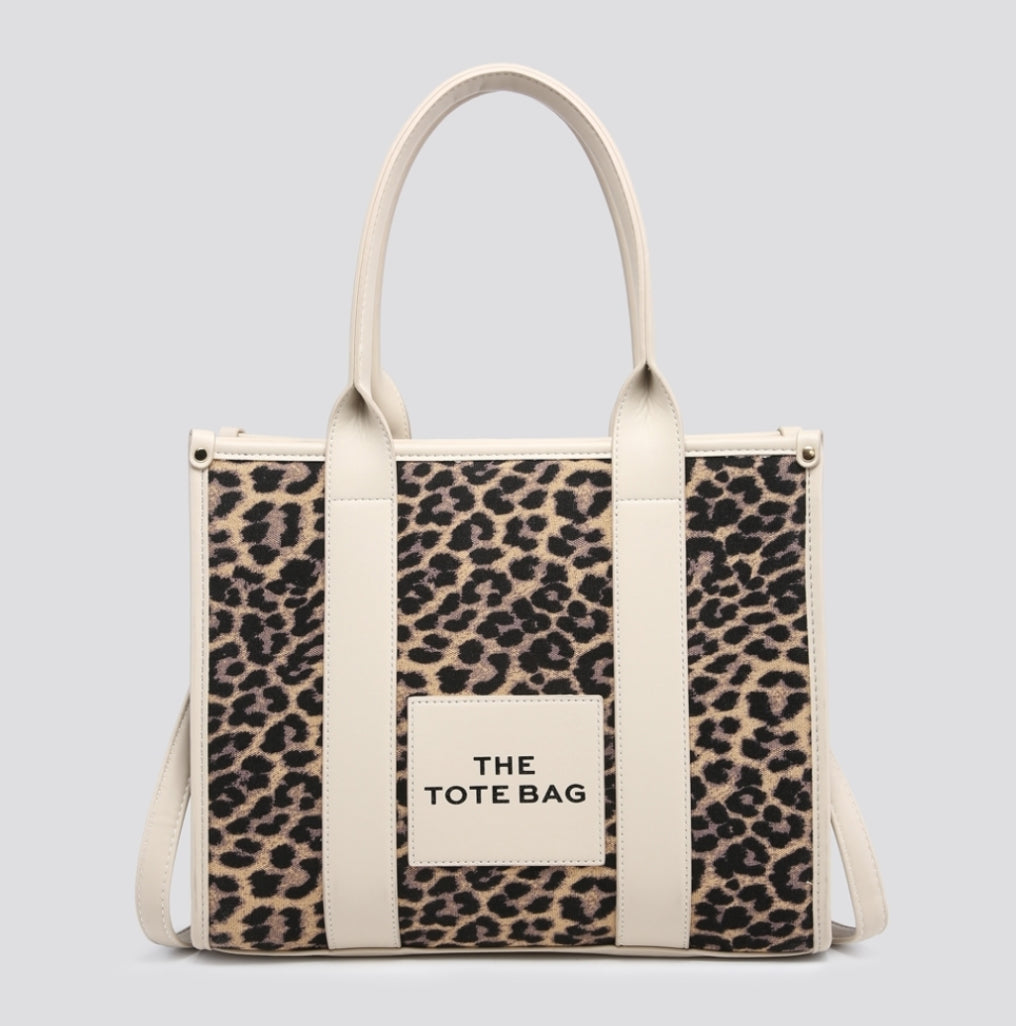 White leopard tote bag